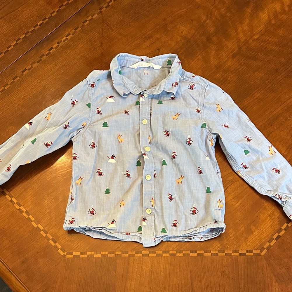 H&M Kids’ Light Blue Festive Christmas Button Down Shirt